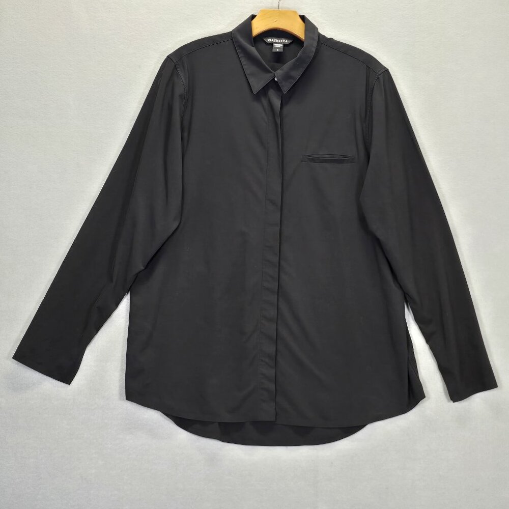 Athleta Urbanite Top 2.0 Black Button Up Modern Versatile Shirt Women’s Large